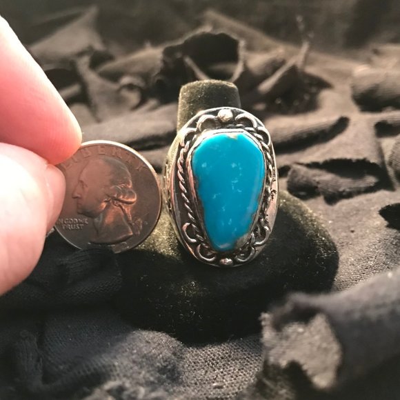 1900s Turquoise Silver Ring /.925 Sterling Silver - Picture 10 of 11